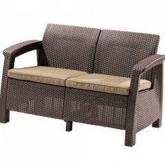 Диван пластиковый Корфу (Corfu love seat) коричневый - серо-бежевый* в Игре - igra.mebel24.online | фото 2