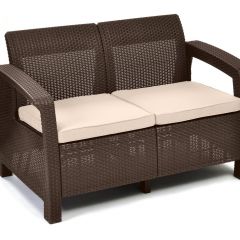 Диван пластиковый Корфу (Corfu love seat) коричневый - серо-бежевый* в Игре - igra.mebel24.online | фото