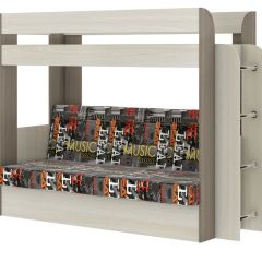 Кровать 2-х ярусная с диваном Карамель 75 (Музыка) Ясень шимо светлый/темный в Игре - igra.mebel24.online | фото