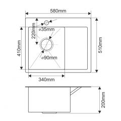 Мойка HD5851L MELANA ProfLine 3,0/200 САТИН врезная прямоугольная с коландером HD5851L в Игре - igra.mebel24.online | фото 2